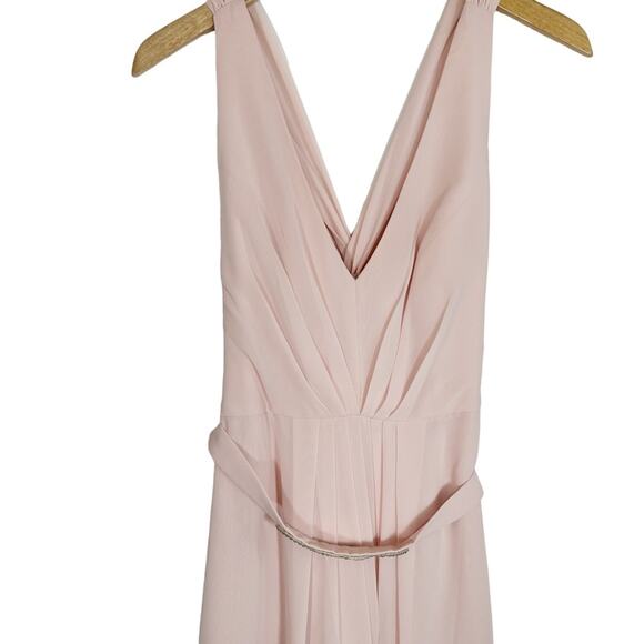 JENNY PACKHAM V-neck Cross Back Crystal Belt Blush Gown - Picture 4 of 14